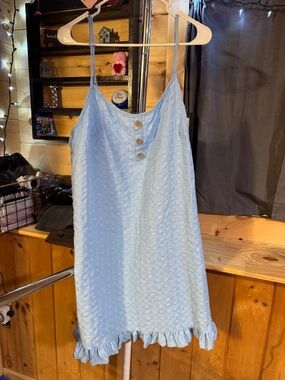 SHEIN Light Blue Spaghetti Strap Ruffle Hem Dress